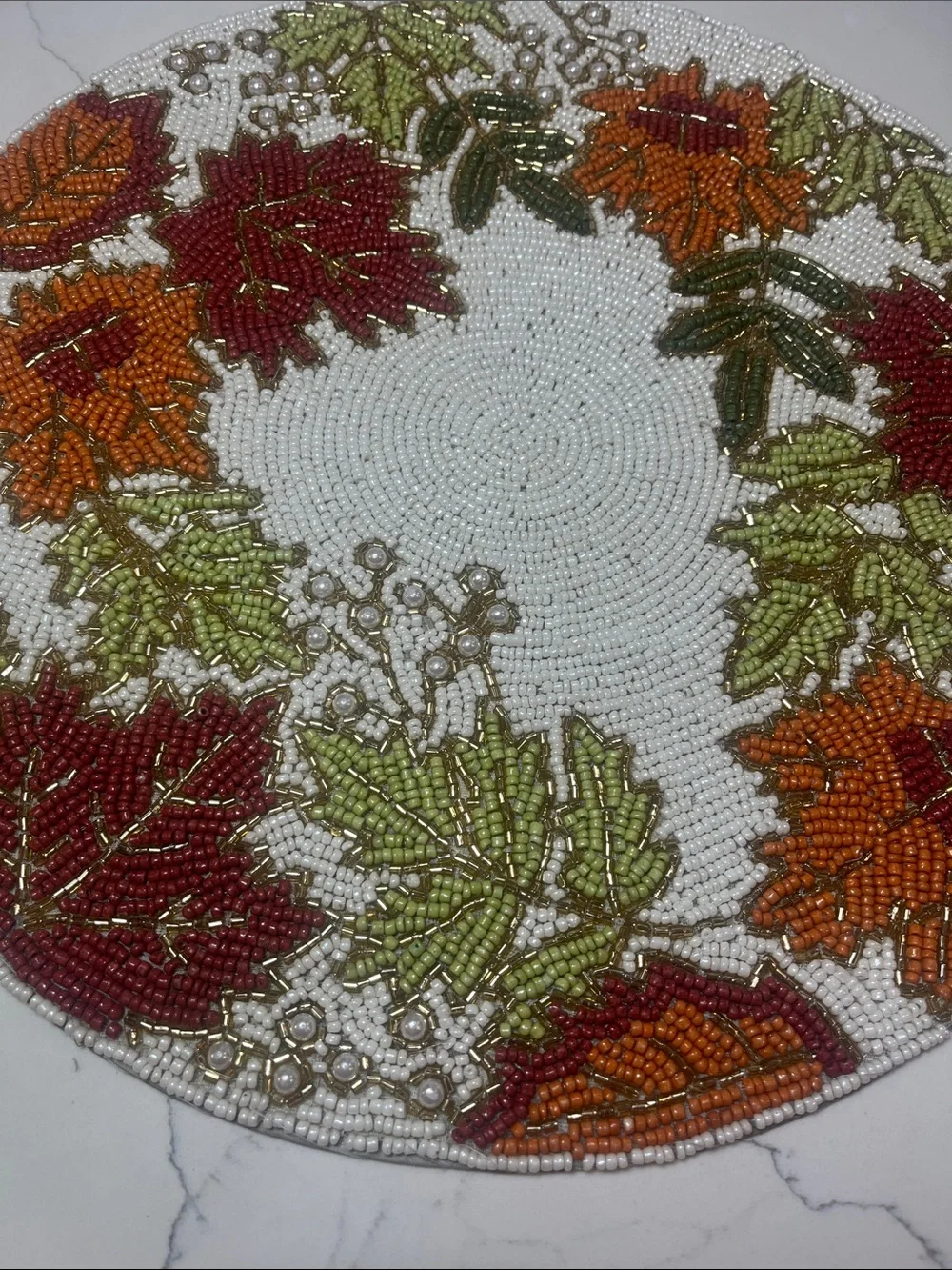 Tahari FALL LEAVES Beaded Placemat Charger 14” Multicolor Fall Thanksgiving NEW
